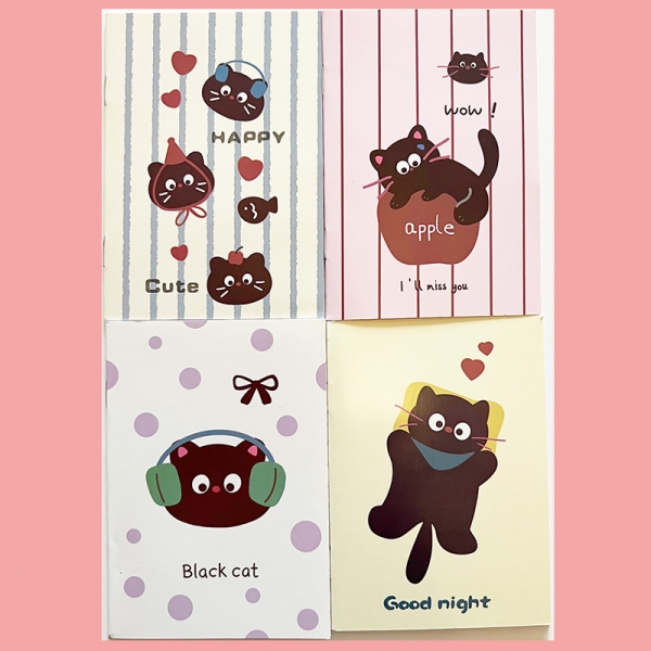 4pk Black Cats Cute Animal Pets Mini Notebooks Small Notepads Pocket Memo Pads