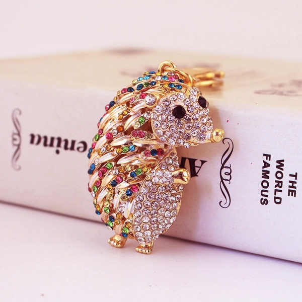 Large Hedgehog Colourful Crystal Diamante Bag Charm Handbag Women Keyring Animal