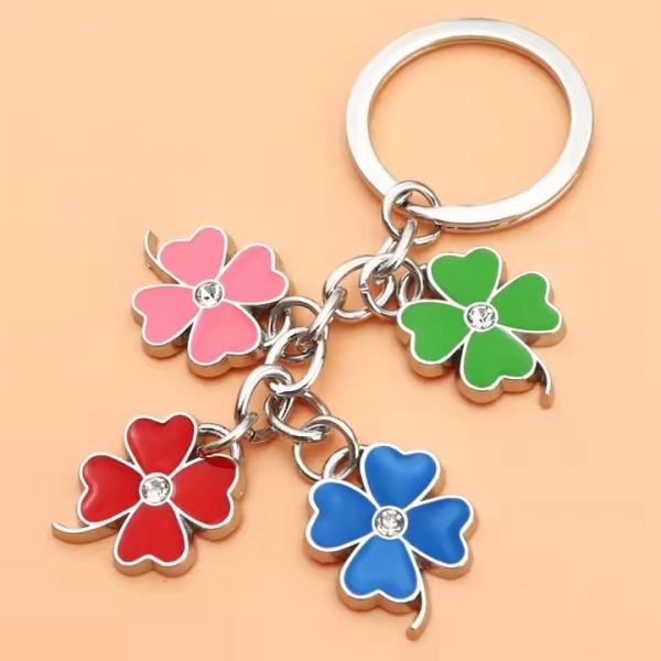 Colourful Four Leaf Clover Fashion Floral Keyring Girls Ladies Bag Charm