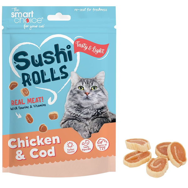 Smart Choice Mini Chicken And Cod Sushi Rolls Cat Treats 100g